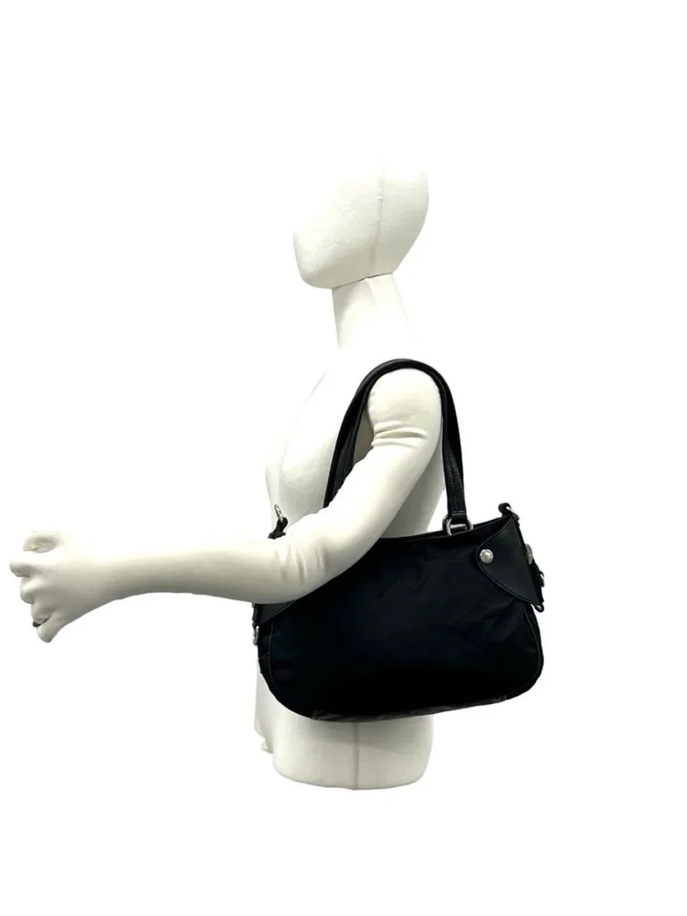 Prada Triangle Logo Tessuto Nylon Leather Tote Bag Black
